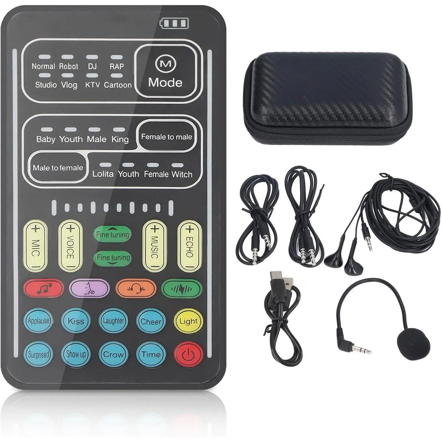 I9 Audio Voice Changer Set - Portable Live Broadcast Sound Board Disguiser with 8 Sound Effects, Compatible with iOS & Android (English Version)