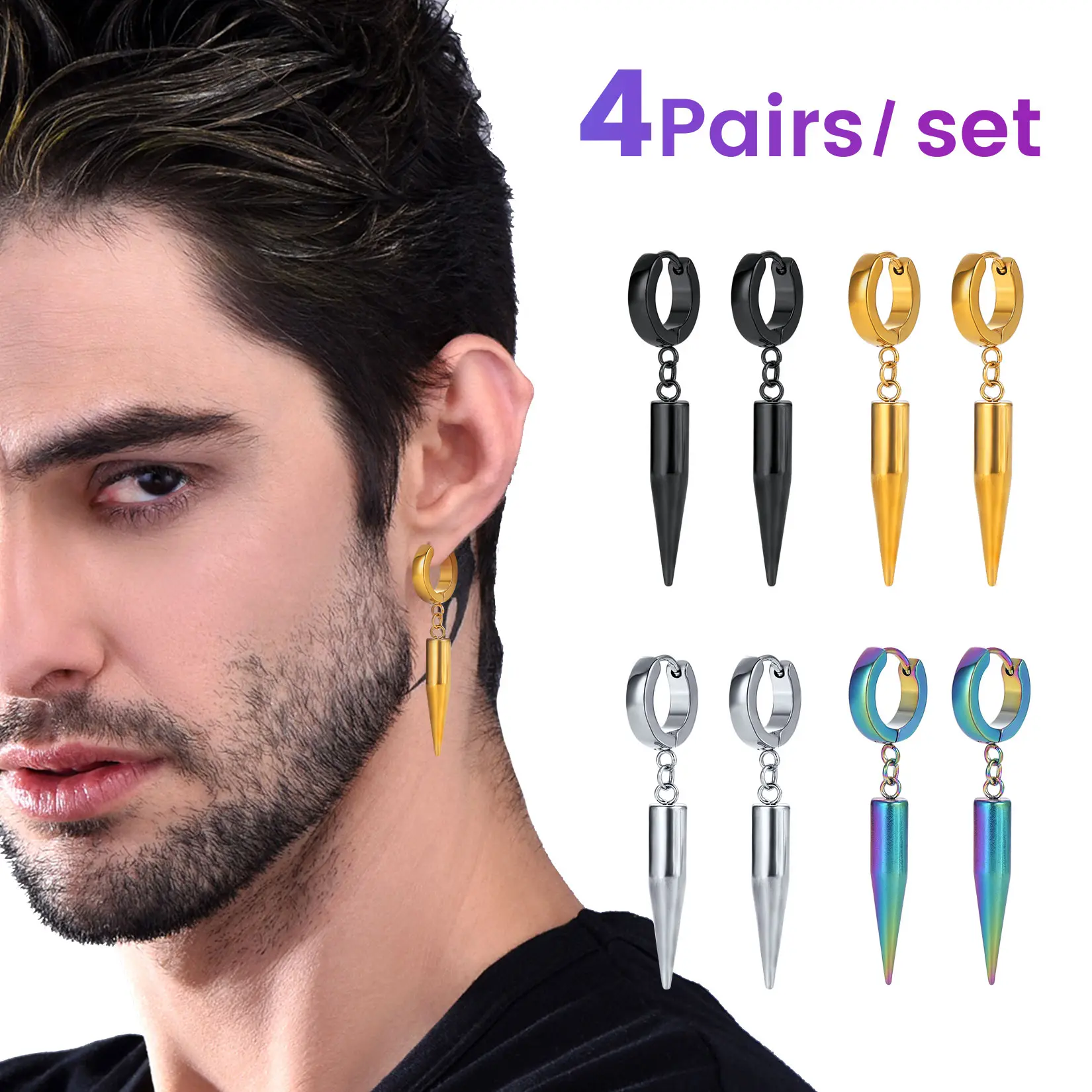 PROSTEEL Spike Drop Earrings Stainless Steel Cool Earings Punk Rock Dangle Hoops Earrings Fashion Cool Punk Rock Earrings For Men Women Gift Box