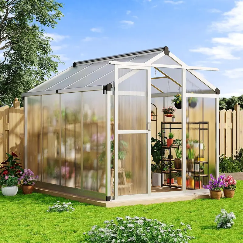 6x8 FT Silver Heavy-Duty Aluminium Frame Garden Greenhouse, Outdoor Polycarbonate Structure with Balanced Ventilation Roof, Sunlight Filter, Drainage Holes, 110 lbs/sq ft Enhanced Safety Quick-Setup Winter Enclosure for Plant Healthy Growth