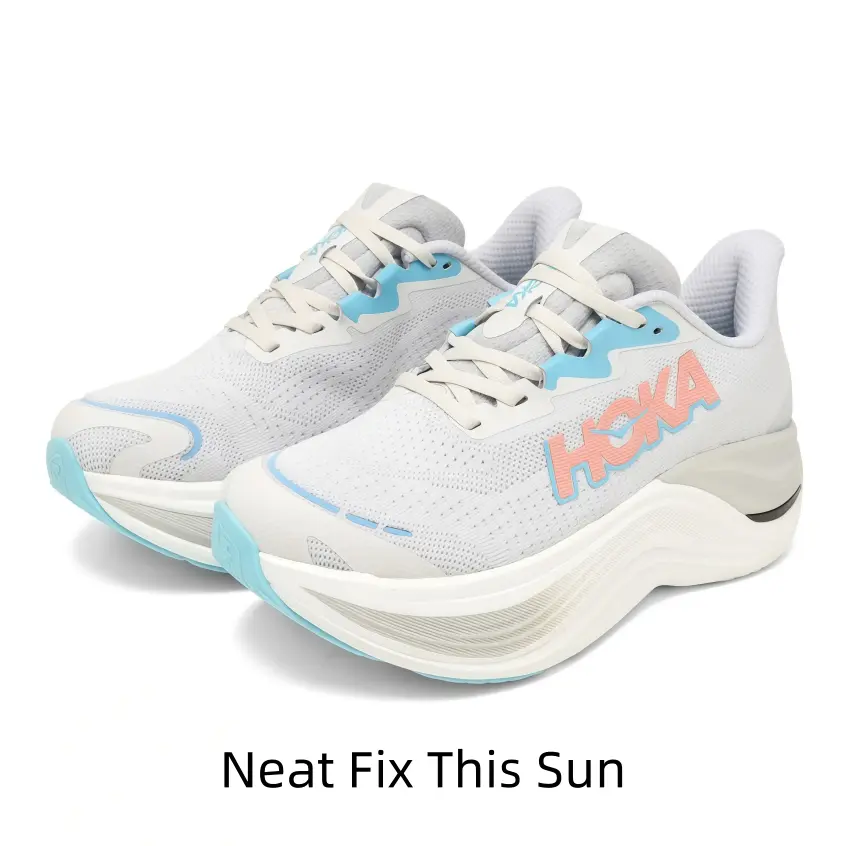 Light Gray White Breathable Mesh Running Shoes, Contrast Sky Blue Collar & Peach Logo Ultra Thick Wave Cushion Midsole Shock Absorbing Non Slip Rubber Outsole Lace Up Athletic Sneakers For Men Women