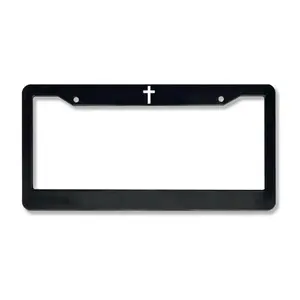 Minimalist Cross License Plate Frame Black Metal Religious Car Decor Christian Auto Accessory