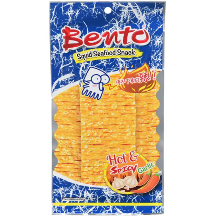 [BENTO] Crispy Dry Squid Seafood Snack - Hot Spicy Garlic Flavor, 20g, Ambient Cupboard-Stable, Wheat Flour-Free, Suitable for All Ages, Contains Squid