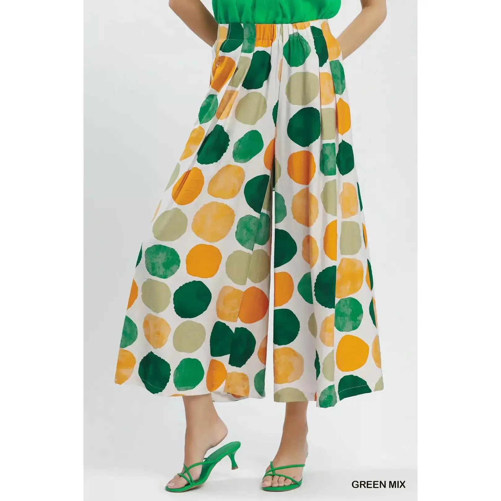 umgee USA Women's Soft Dot Print Loose Wide Leg Pants in a Rayon Nylon Blend with Pockets for Casual Vacation Wear, Bottoms, Breathable, Baggy, Oversized, Elegant, Lightweight, Fabric, Retro, Clothes, Stylish Pants, Loose Cut, Pocketed