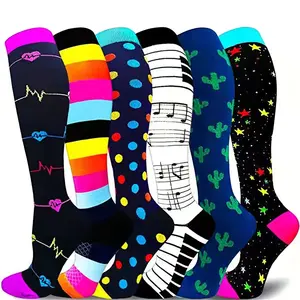 6 Pairs Women Men Graduated Compression Knee Socks, Suitable for Nurses, Travel, Pregnancy