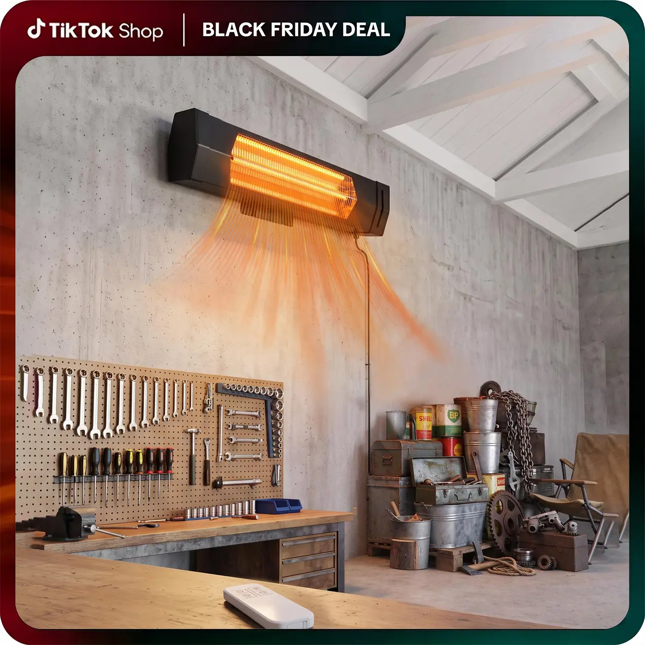 Wall-Mounted Infrared Patio Heater - 1500W Electric Outdoor Heater with Remote, 24H Timer, 3 Heat Levels, 100° Adjustable Bracket for Porch Garage Patio Indoor