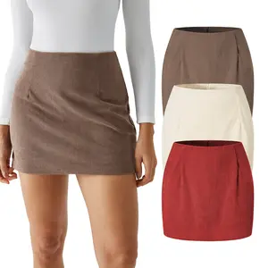 Halara 3-Piece High Waisted Invisible Zipper 2-in-1 Mini A-line Corduroy Casual Skirts Dress Comfort Fabric Simple