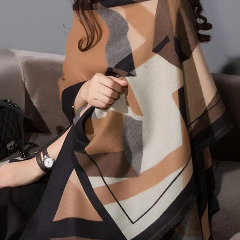 Women's Geometric Print Pashmina Shawl, Casual Soft Warm Slight Stretch Long Scarf for Fall & Winter, Fashion Accessories for Daily Wear