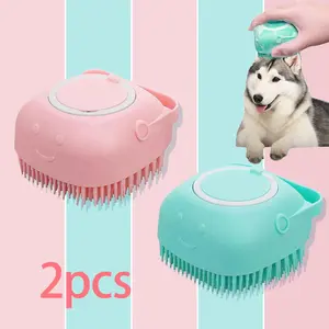 2pcs Silicone Pet Shampoo Brush with Shampoo Storage - Gentle Massage and Grooming Tool for Dogs and Cats(Blue & Pink)