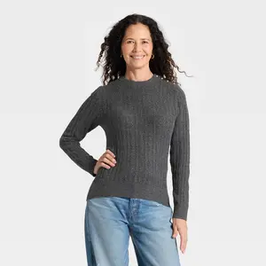 Women's Long Sleeve Lace Stitch Crewneck Pullover Sweater - Universal Thread Gray L