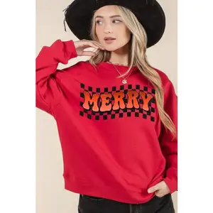 Mon Ami Merry Christmas Finish Line Fleece Sweatshirt - Red