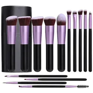 14-Piece Professional Makeup Brush Set – Premium Synthetic Bristles for Foundation, Eyeshadow & Blending – Soft Vegan Nylon Brushes for Face & Eyes – Aesthetic Purple Handle Design with Travel Case – Essential Cosmetic Tool Kit for Beginners