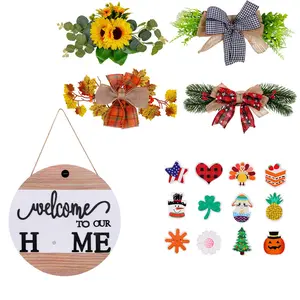 Circular Wooden Magnetic Decorative Sign, DIY Replaceable Welcome Door Hanger, Home Front Door Decoration, Garden Wall Ornament, Christmas, Halloween Festival Gift.