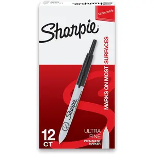 Retractable Permanent Markers, Ultra Fine Point, Black, 12 Count