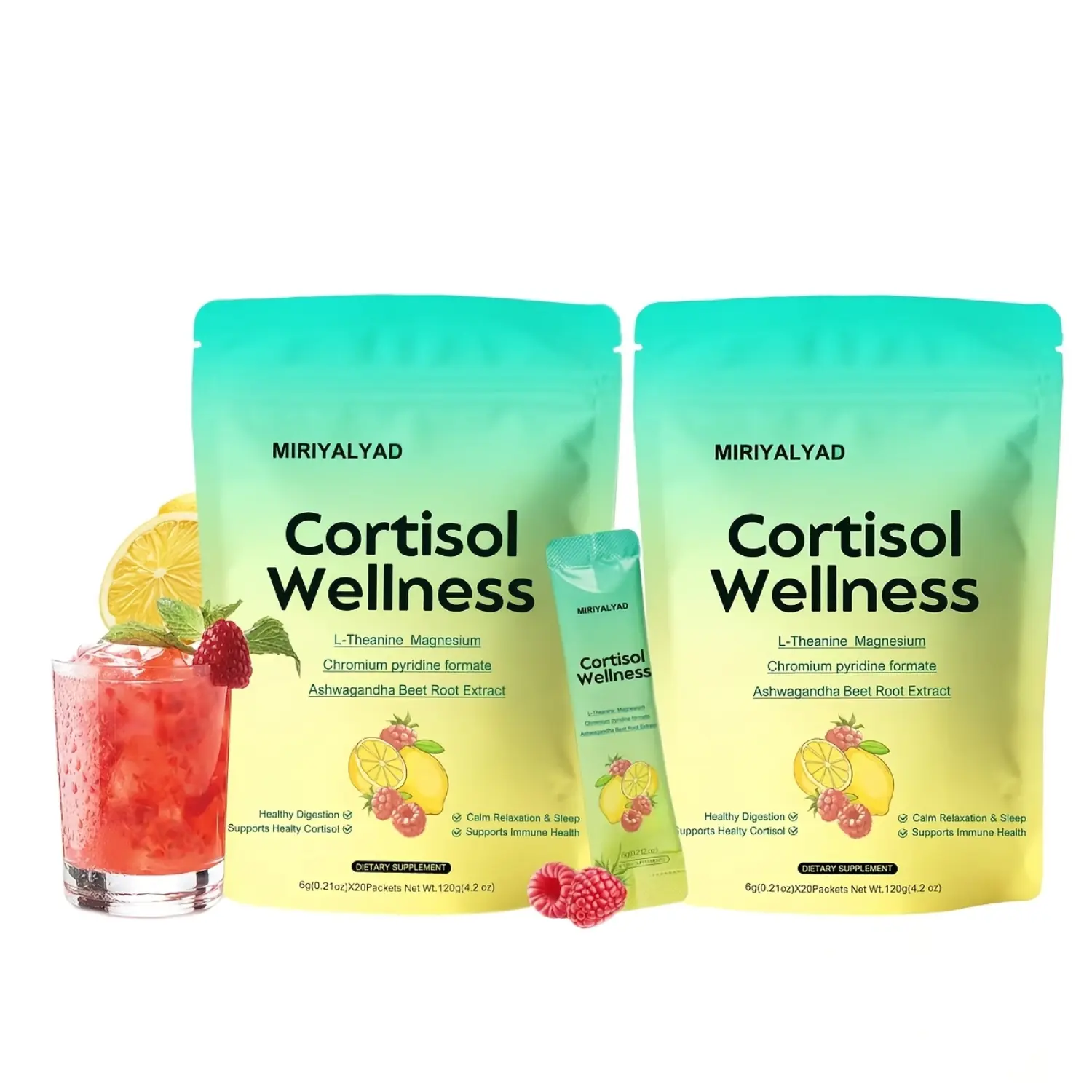 Cortisol Support Supplement Powder With Ashwagandha L Theanine Magnesium Calm Relaxation Sleep Support 40 Sticks