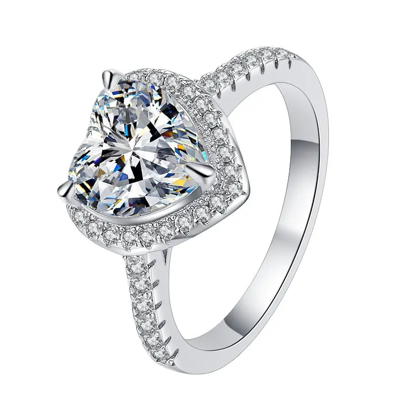 2025 Trendy 925 Sterling Silver Heart omise Ring| 18K White Gold Plated Solitaire Moissanite Engagement/Wedding Band for Women