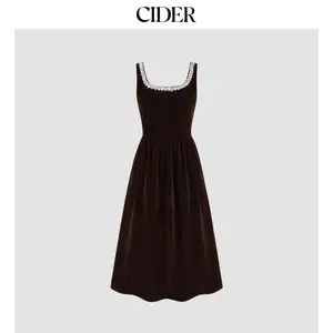 Cider [3 colors, size 0-26] Velvet Square Neck Solid Rhinestone Ruffle Maxi Dress