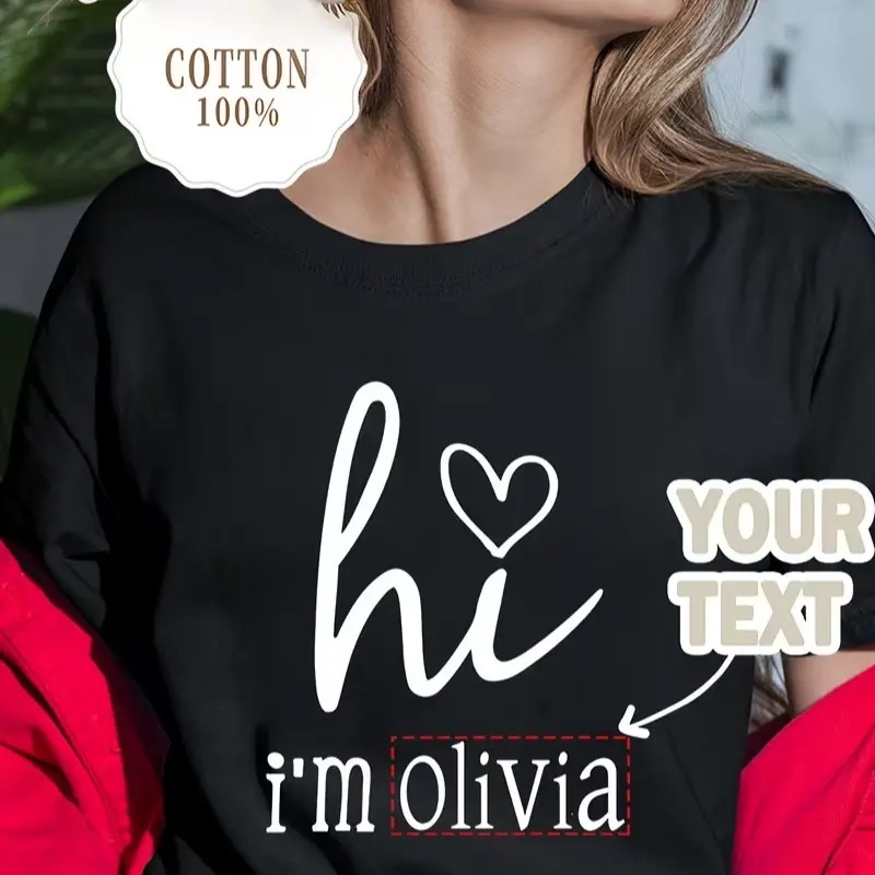 Customizable Minimalist Heart Pattern T-shirt with Your Desired Text, 100% Pure, DIY Personalized Name Design T-shirt