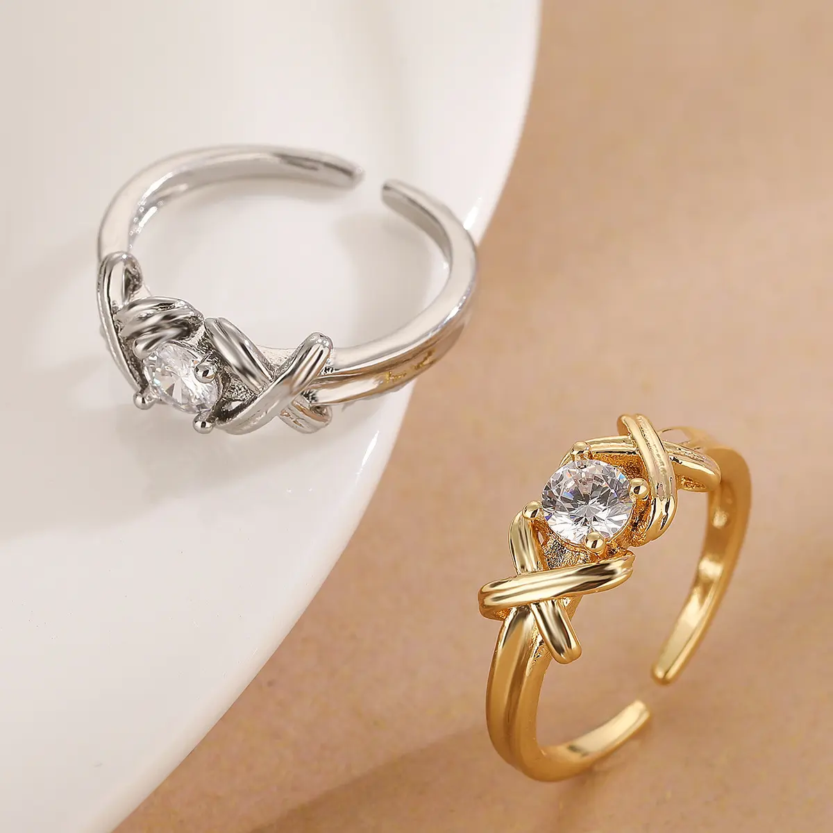 Women's Stackable Ring Set, Multi-Element Alloy Rings with Shiny Zircon Stones, Fashion Jewelry for Daily Wear, Gemstones, Set Rings
