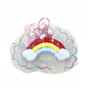 Rainbow Cloud Stress Relief Toy, Slow Rebound Keychain with Bell, Cute Plush Fidget for Students & Office Workers, Trendy Desk Decor