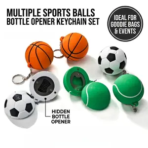 Sports Ball Bottle Opener Keychain Set, 2.44" Mini Soccer-Basketball-Tennis Ball Beer Openers, World Cup Soccer Party Favors, Game Day Watch Party Goodie Bag Fillers