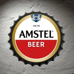 Vintage Beer Bottle Cap Metal Wall Art - 13.8" Round Tin Sign with Black Frame, Perfect for Bar, Pub, or Cafe Decor, Perfect for Room Decor