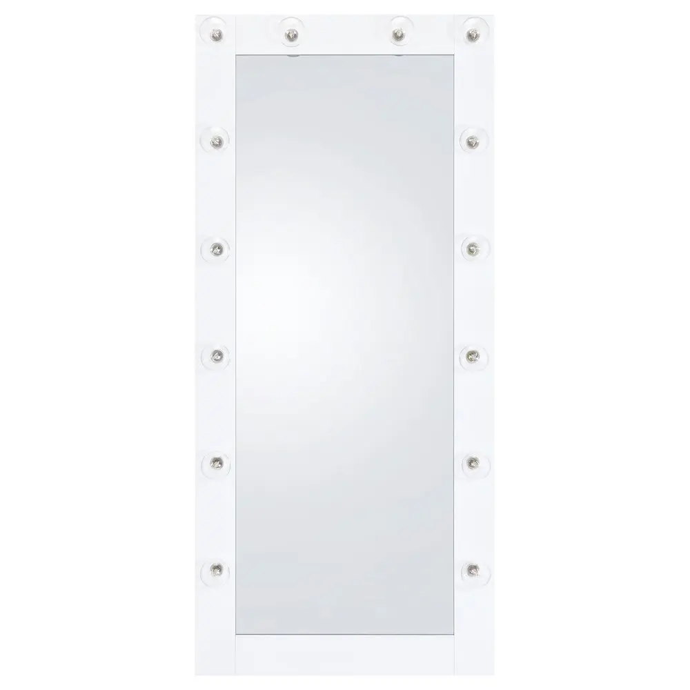 Zayan Rectangular Full-Length Full Body Mirror, 32x71 in White Glossy MDF Frame, LED Lighting with Switch Control for Hollywood Glam Home Decor