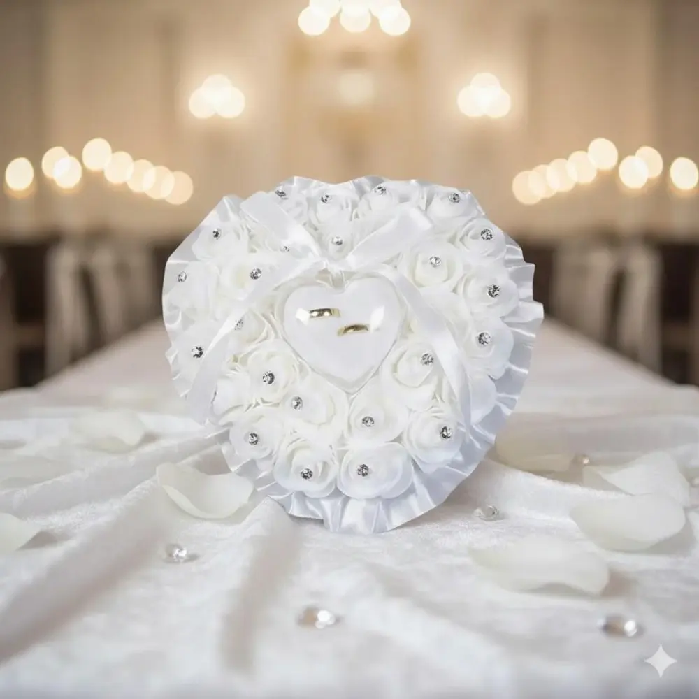 Rose Ring Box Wedding Pillow Set: Romantic Keepsake, Modern Ring Holder for Ceremony Decor, Elegant Wedding Gift, Popular Marriage Essentials for Couples, Jewelry Boxes