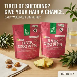 HiPlus 2-pack Women's Hair Gummies with Collagen Biotin Zinc Vitamin C & Iron Supports Hair Strength and Volume for Thinning Hair Vegan Healthcare Daily Wellness Pineapple Flavor