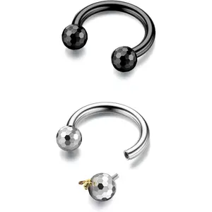 G23 Titanium Horseshoe Septum Rings  - 2 count 16G Nose Rings Hoops Circular Barbell Conch Helix Rook Lip Nipple  for Women Men //Black 8/10mm