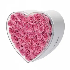 AUROSE VALLE Heart Shaped 32 Preserved Roses Gift Box, Preserved Roses in Acrylic Case, Romantic Flower Gift for Her, Valentine’s Day Gift for Girlfriend for Wife
