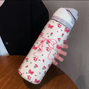 Bow Ribbon Water Bottle with Straw, 30oz Stainless Steel Insulated Flask, Perfect for Outdoor Sports Travel Home Use, Christmas Gift Idea, Stainless Steel Tumbler