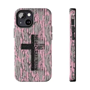 Vintage I Can Do All Things Through Christ Who Strengthens Me Camo Cross Phone Case  -Durable, Shock Absorbing and Stylish Protection -Compatible with iPhone 17,16, 15, 14, 13, 12, 11, Plus, Pro,Pro Max, Perfect birthday gift for friends.