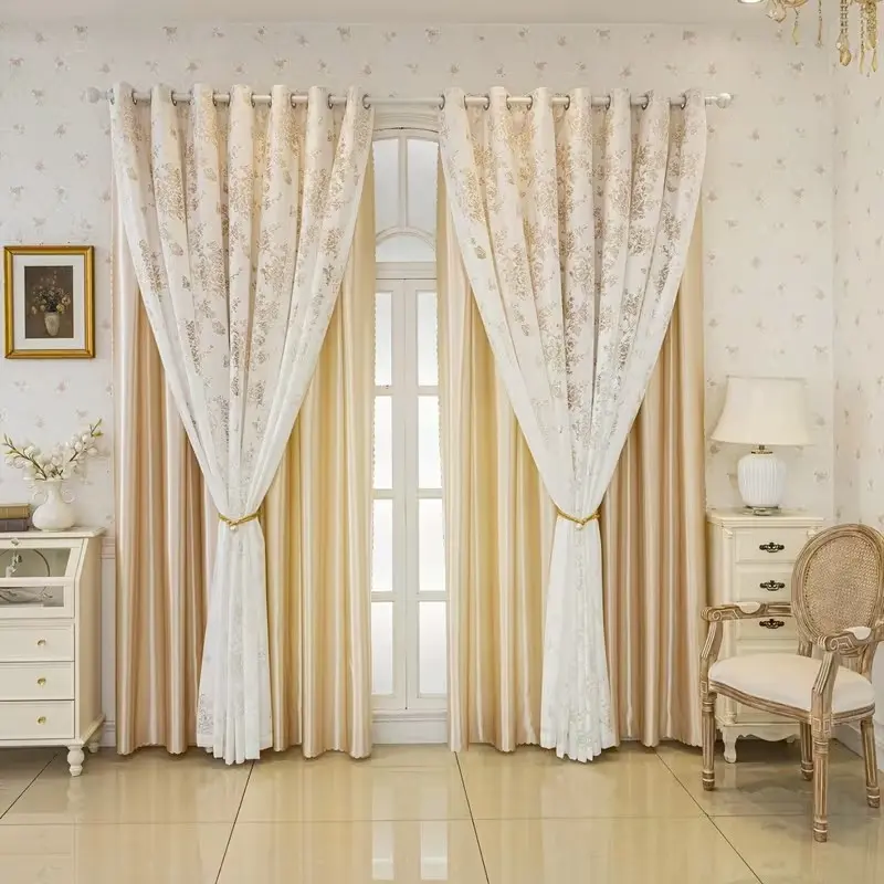 1pc French Cloth Sheer Window Curtain Set, Romantic Lace Design, Vintage Butterfly Pattern, Ideal for Bedroom & Living Room, UV Protection
