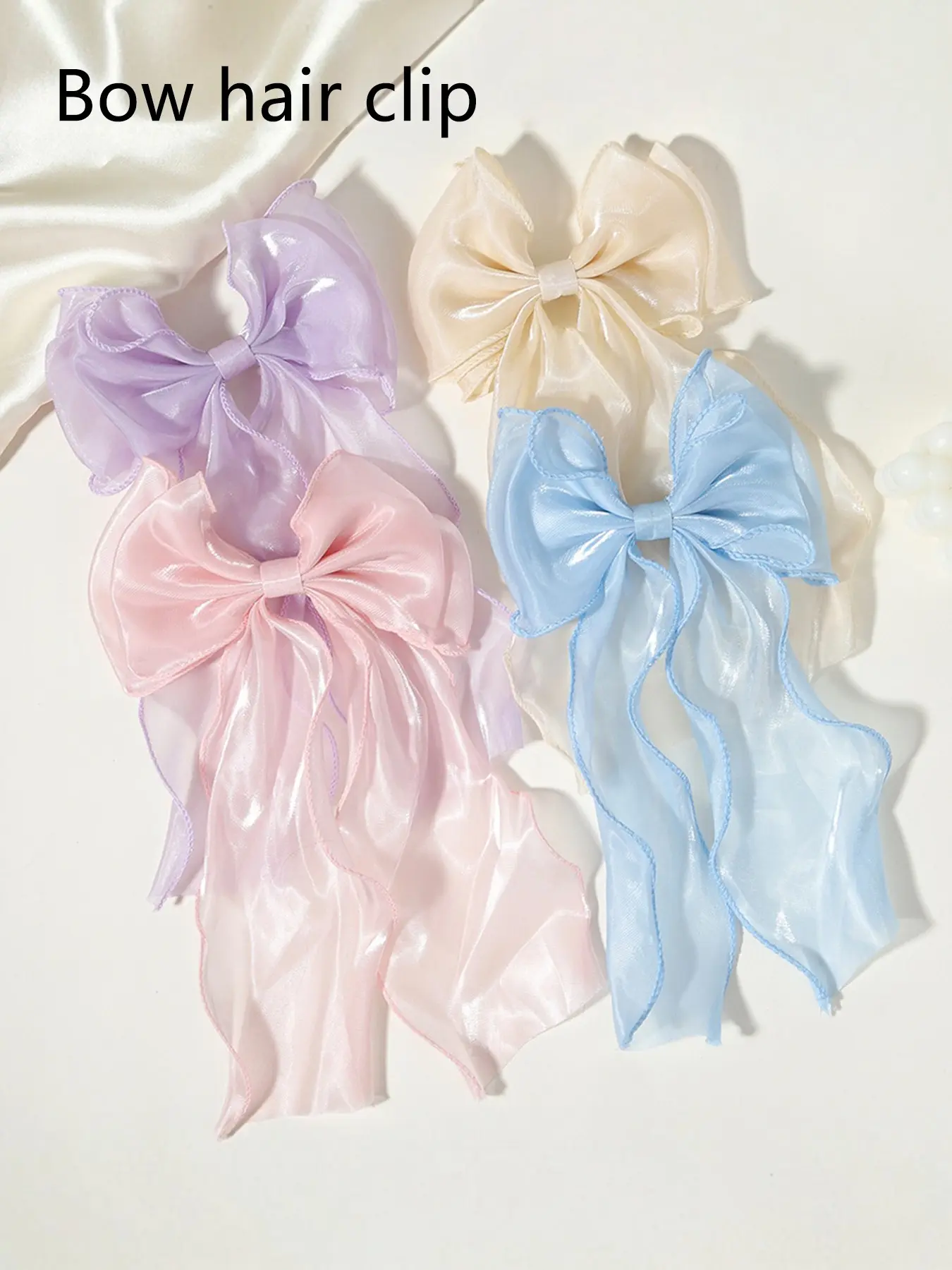 women's Sweet Bow Design hair clips, elegant Mesh Ribbon Detail hair clips, high-end hair accessories at the back of the head, Valentine's Day, sweet campus, parties, afternoon tea, vacation hair accessories, daily leisure accessories, Versatile Usage