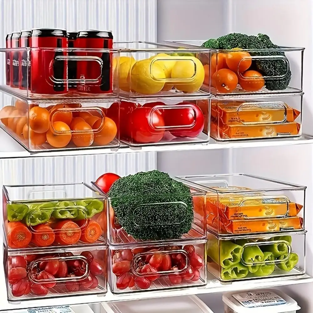 Clear Food Storage Boxes, 6 Counts/set Stackable Fruit & Vegetable Plastic Storage Box, Kitchen Accessories Food Storage Container, Refrigerator Organ