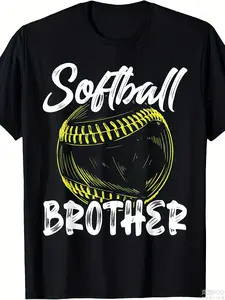 Women'S & Men'S Softball Brother Graphic T-Shirt - Funny Softball Design with Softball & Bat Print, Breathable 220gsm Heavyweight, Round Neck Short Sleeve Casual Sports Apparel, S-XXXL Sizes, Unisex Athletic Tee for Female Athletes & Softball Lovers