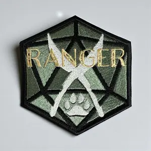 Ranger D&D Embroidery Patch 3.87" X 3.45" Hexagon Design with Gold Text and Paw Print for D&D Enthusiasts