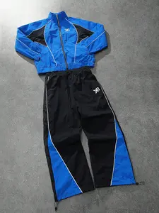 Men's Trendy Vintage Sportswear Two-Piece Set, Colorblock Windbreaker Jacket & Patchwork Pants, Lightweight Comfort Fabric, Urban Street Style, Athletic Activewear Tracksuit, Streetwear Tracksuit Set