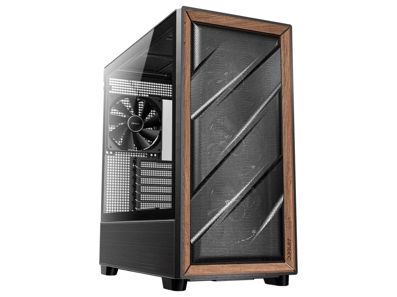 Antec FLUX Wood, 5 x PWM Fans Included, High-Airflow Front Panel With Walnut Wood, Type-C, 420mm Radiator & Back Connect Motherboard Support, Up to 9 Fans Simultaneously, Mid-Tower E-ATX PC Case