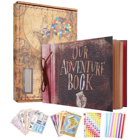 Our Adventure Book Scrapbook Kit - Unisex 3D Embossed Hard Cover Loose Leaf Scrapbook Albums with Writing Space, Stickers & Beautiful Gift Boxes for Mother's Day, Holidays