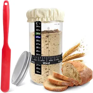 Sourdough Starter Jar, Sourdough Starter Kit with Date Marked Feeding Band, Thermometer, Cloth Cover & Metal Lid, Reusable Sourdough Bread Baking Supplies, Home Baking Supplies, for Perfect Bread Baking