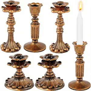 6pcs Vintage Candlestick Holders Taper Resin Candle Holder Retro Antique Candle Holder Floral Decorative Candlesticks for Wedding Anniversary Table Centerpieces Fireplace Home Decor Bronze