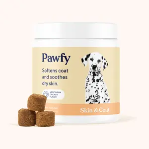 Pawfy Skin & Coat (Turkey & Bacon) Chews for Dogs - Natural & Supportive, Healthy Lustrous Coat and Itch-Free Skin