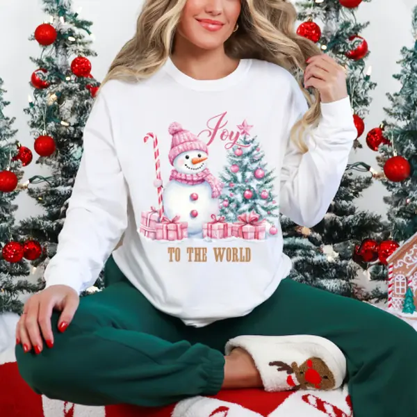 Joy to the World" Pink Snowman Sweater 🎀☃️