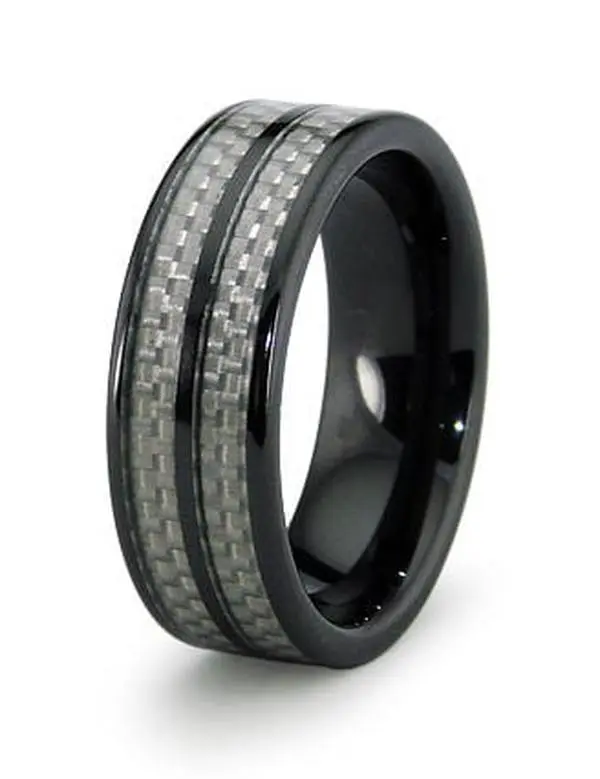 EWC R40004-115 Ceramic Ring with Carbon Fiber Inlay 8mm - Size 11.5