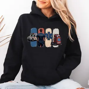 [Made in USA] Paramedic Hoodie, EMS EMT Graphic Pullover Hoodie, First Responder Medical Hero Design Oversized Hoodie, Paramedic Star Of Life Ambulance Graphic, Healthcare Gift For Men Women.
