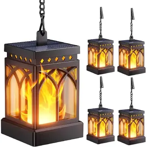 4 Pack Solar Lanterns Outdoor , Upgraded Flickering Flame Modes + Constant Modes Hanging Solar Lantern Lights for Outside, Lanterns Decorative Outdoor for Garden Table Yard Tree Decor