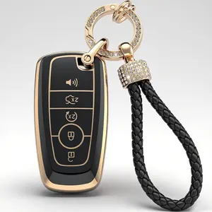 Key Fob Cover for 2025 2024-2017 Ford F150 F250 F350 F450 F550 F650 F750, 5 Button, Tpu, Black White