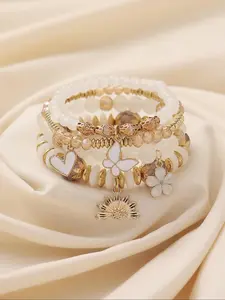 Boho Style Butterfly & Flower Design Beaded Stackable Bracelet, Bangles Bracelets Set, Fashionable Jewelry for Women & Girls, Trendy All-match & Exquisite Jewelry for Birthday Gift