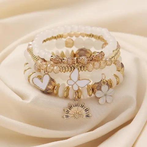 Boho Style Butterfly & Flower Design Beaded Stackable Bracelet Sets, Bangles Bracelets Set, Fashionable Jewelry for Women & Girls, Trendy All-match & Exquisite Jewelry for Birthday Gift, Trendy Jewellery Accessories
